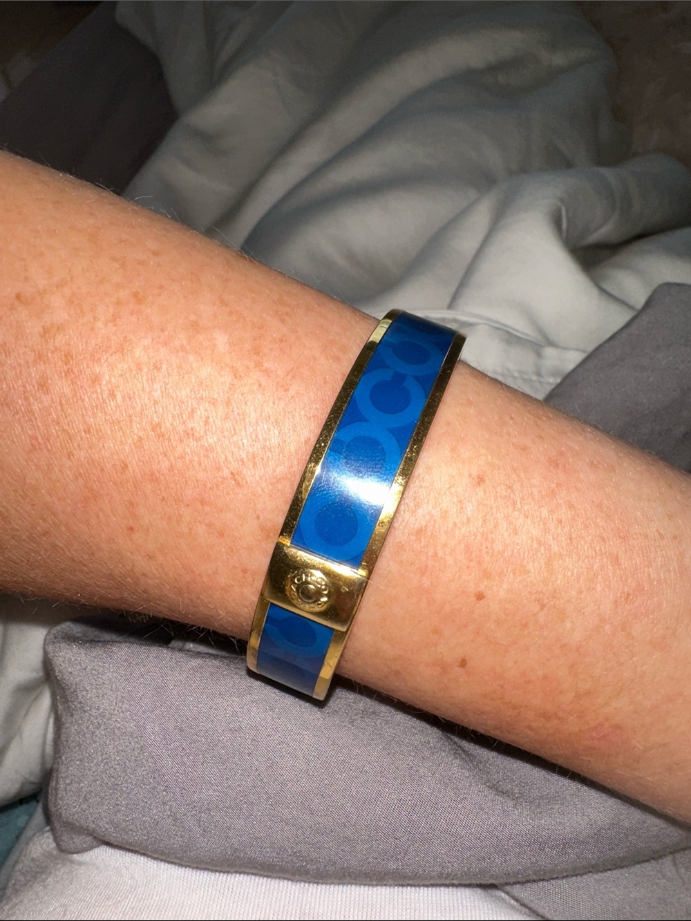 Coach Gold-Tone Bangle with Blue Enamel Signature Inlay